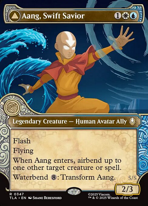MTG Aang, Swift Savior // Aang and La, Ocean's Fury TLA 347 Borderless Elemental Frame Foil