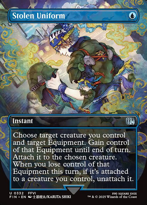 MTG Stolen Uniform FIN 332 Borderless Woodblock Foil