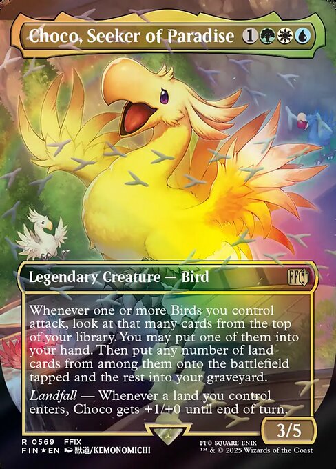 MTG Choco, Seeker of Paradise FIN 569 Borderless Chocobo Bundle Chocobo Track Foil