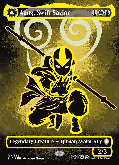 MTG Aang, Swift Savior // Aang and La, Ocean's Fury TLA 359 Borderless Neon Ink Yellow Foil