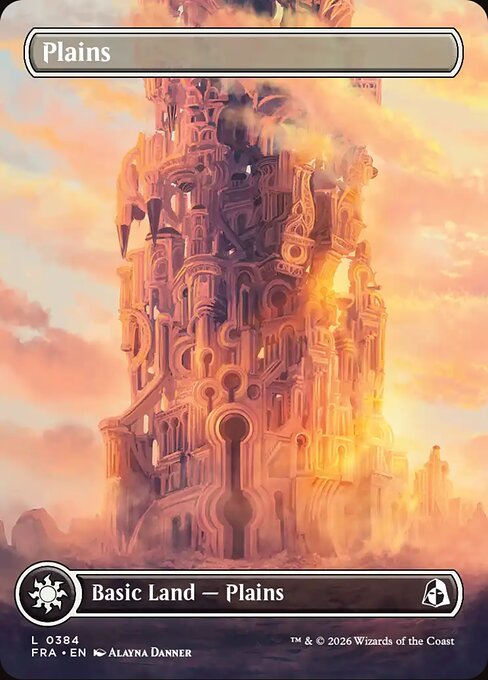 MTG Plains FRA 384 Borderless Tower Basic Land Foil front