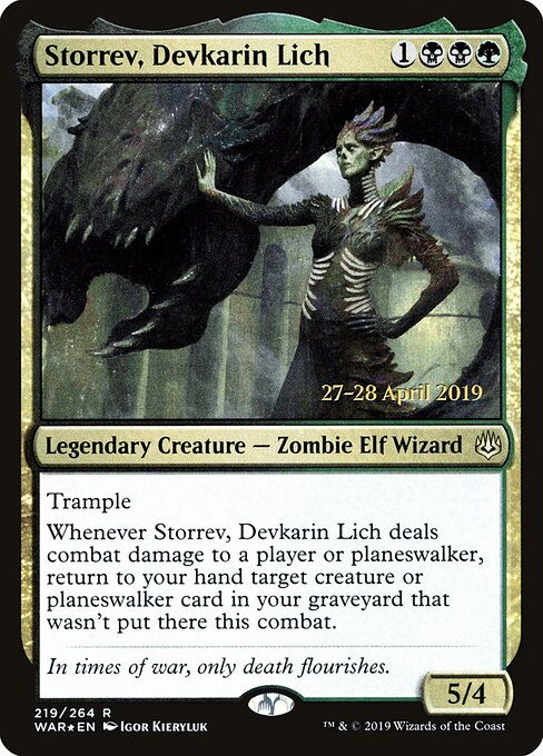 MTG Storrev, Devkarin Lich PWAR 219S Prerelease Promo Foil front