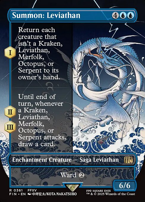 MTG Summon: Leviathan FIN 361 Borderless Woodblock Nonfoil