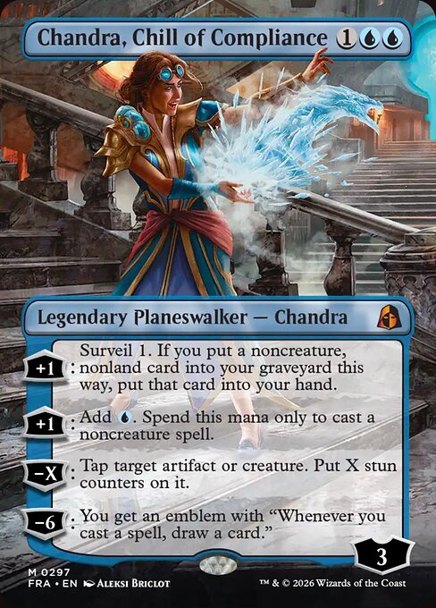 MTG Chandra, Chill of Compliance FRA 297 Borderless Echoed Pairs Foil front