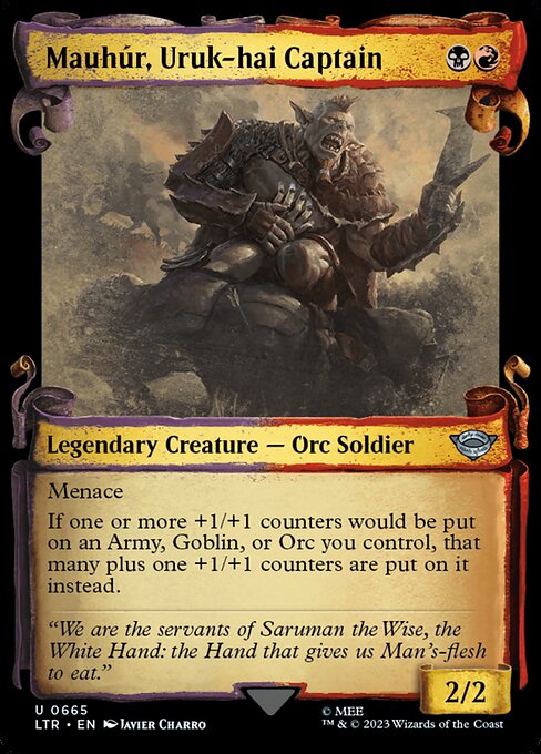 MTG Mauhúr, Uruk-hai Captain LTR 665 Showcase Scrolls of Middle-earth Silver Foil