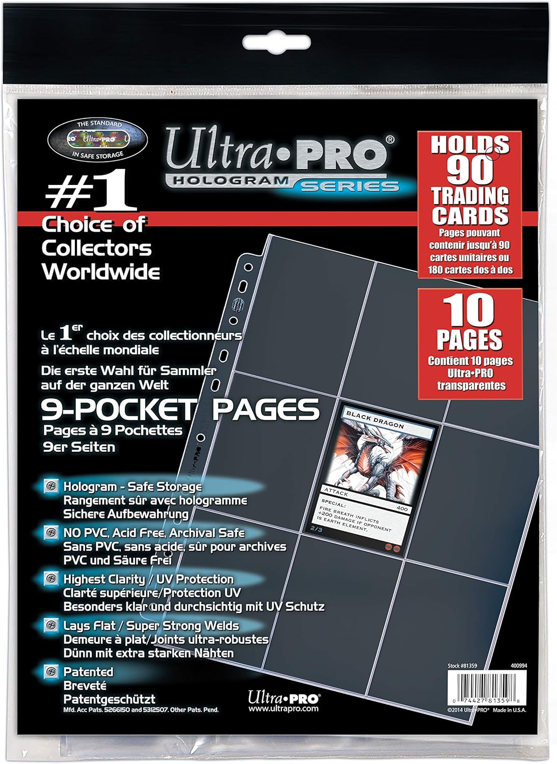 Ultra Pro 10ct 9-Pocket Platinum Page for Standard Size Cards