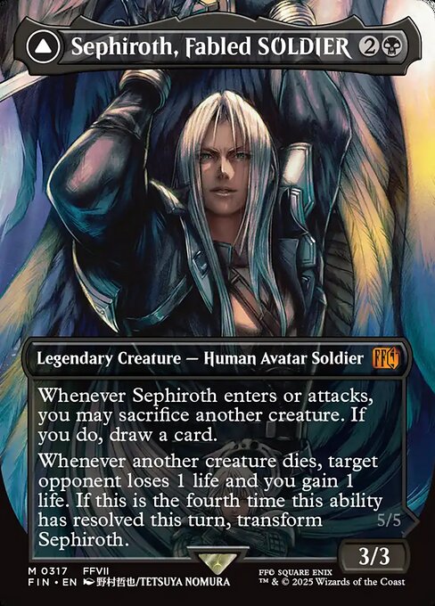 MTG Sephiroth, Fabled SOLDIER // Sephiroth, One-Winged Angel FIN 317 Borderless FINAL FANTASY Artist Foil