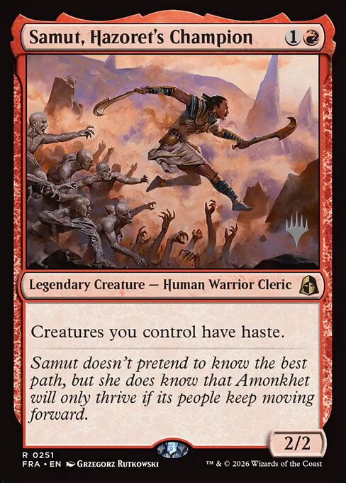 MTG Samut, Hazoret's Champion PFRA 251P Promo Pack Foil front