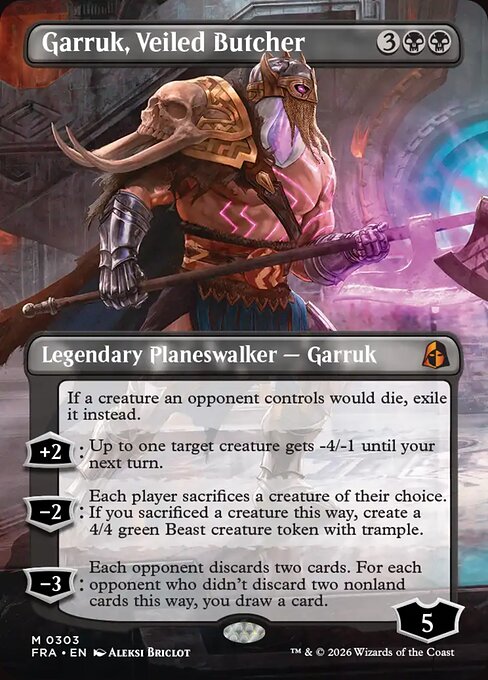 MTG Garruk, Veiled Butcher FRA 303 Borderless Echoed Pairs Foil front