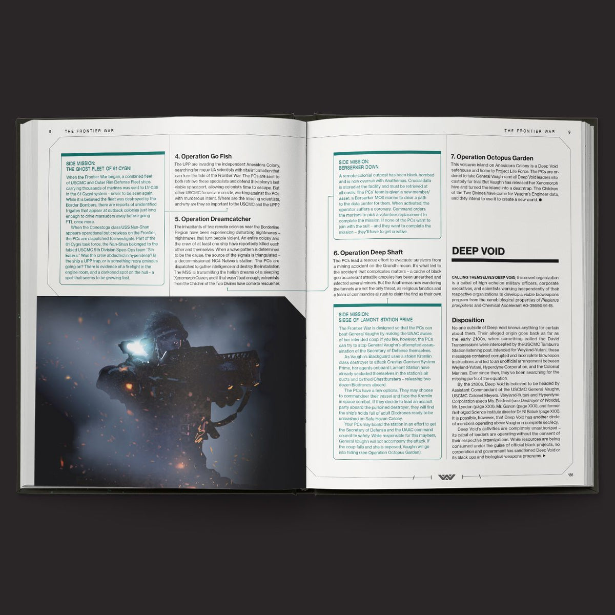 ALIEN RPG Colonial Marines Operations Manual Evolved Edition interior rules and artwork spread 4