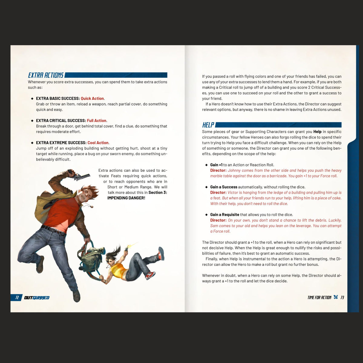 Outgunned Core Rulebook interior rules and artwork spread 05