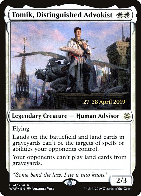 MTG Tomik, Distinguished Advokist PWAR 034S Prerelease Promo Foil front