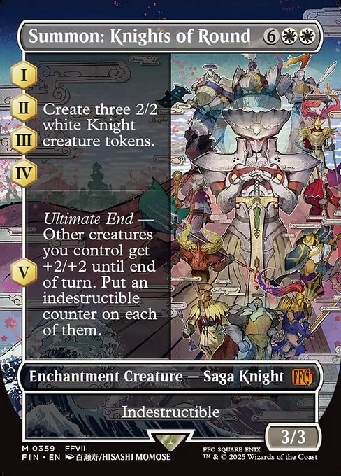 MTG Summon: Knights of Round FIN 359 Borderless Woodblock Nonfoil