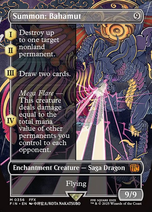 MTG Summon: Bahamut FIN 356 Borderless Woodblock Nonfoil