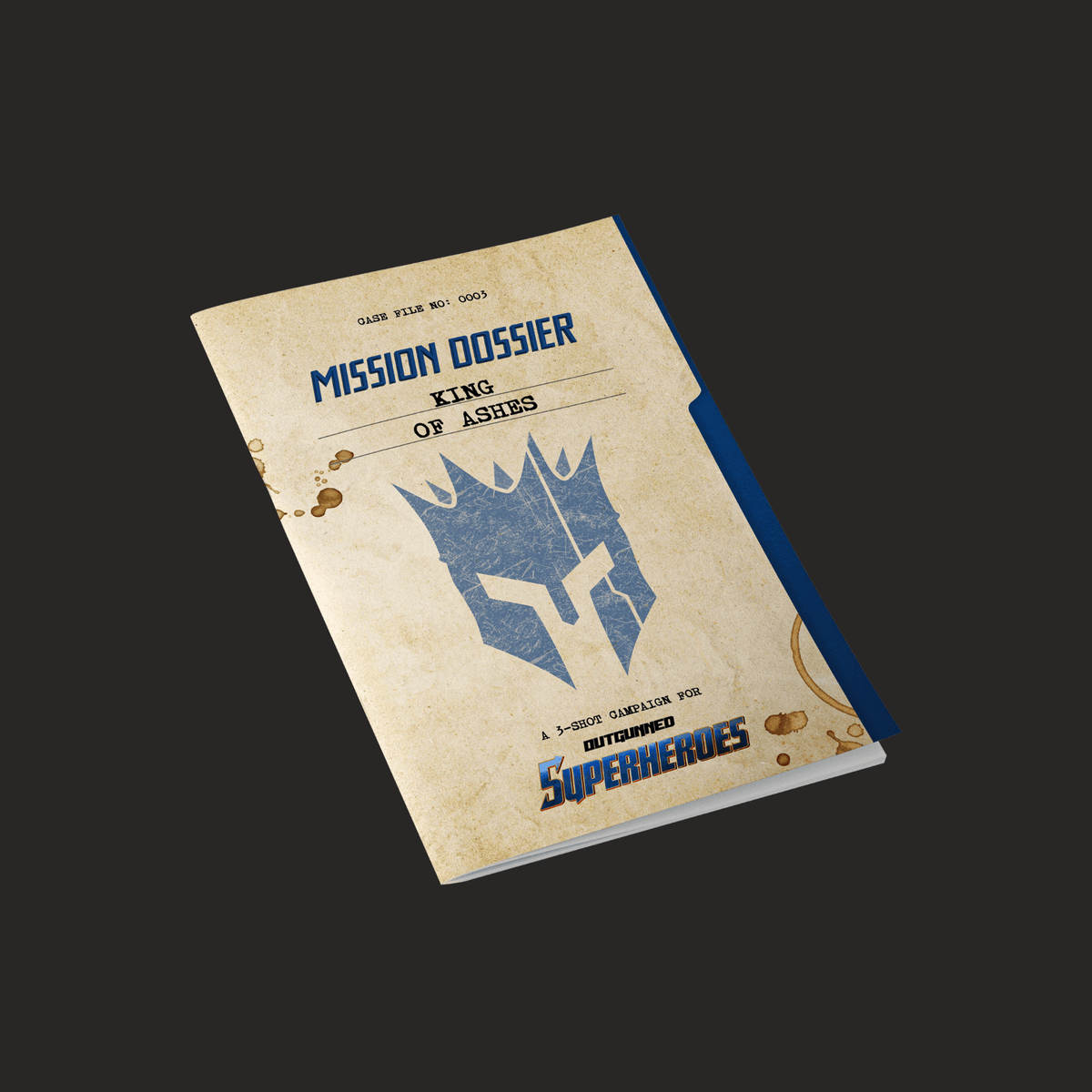 Outgunned Superheroes King of Ashes Mission Dossier cover and product presentation