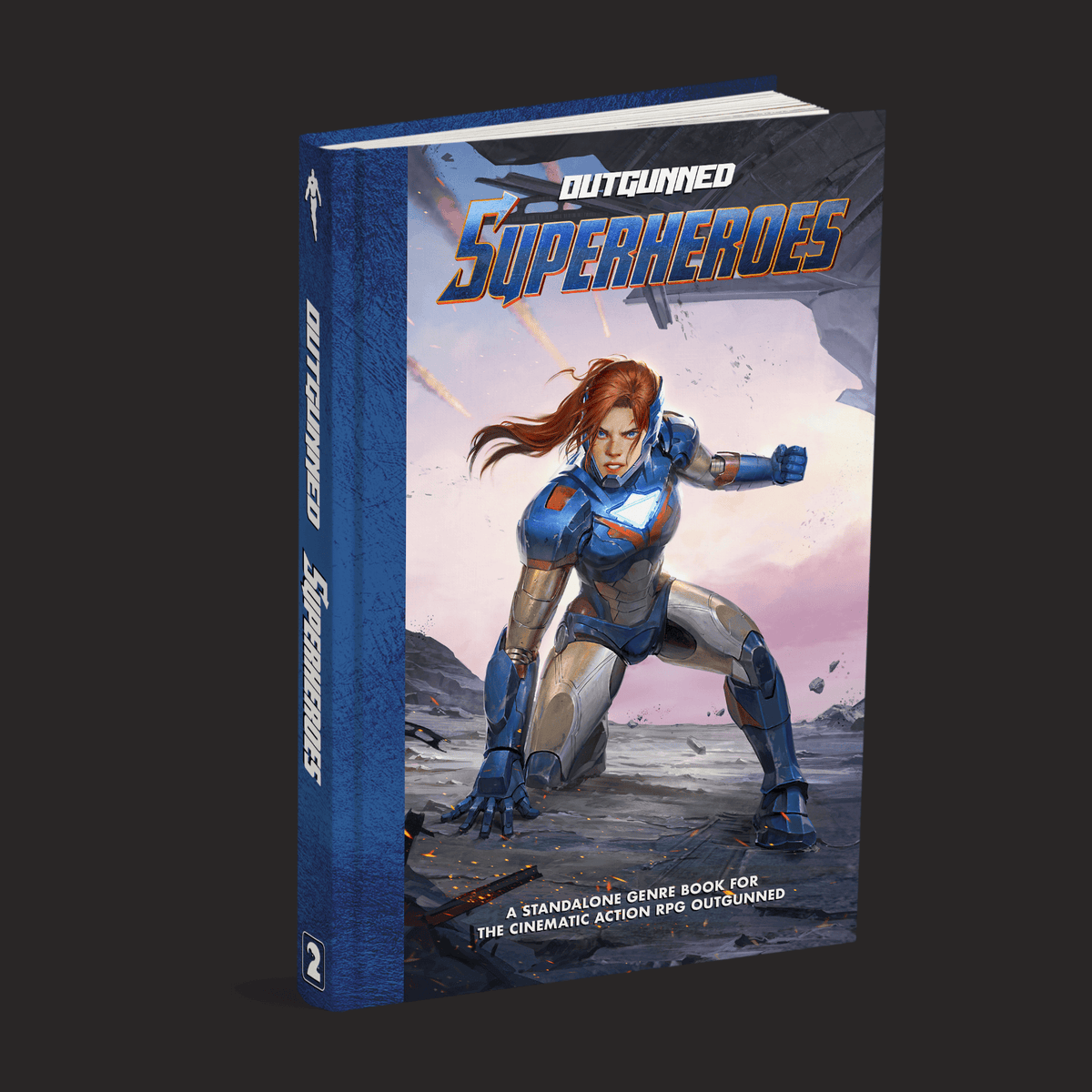 Outgunned Superheroes Core Rulebook cover and product presentation