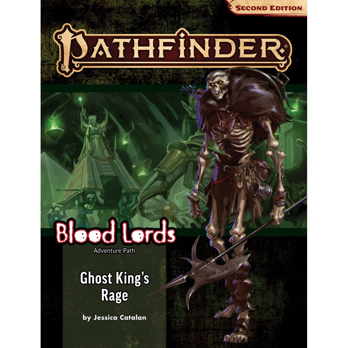 Book cover of 'Pathfinder: Blood Lords Ghost King's Rage' featuring a skeleton warrior.