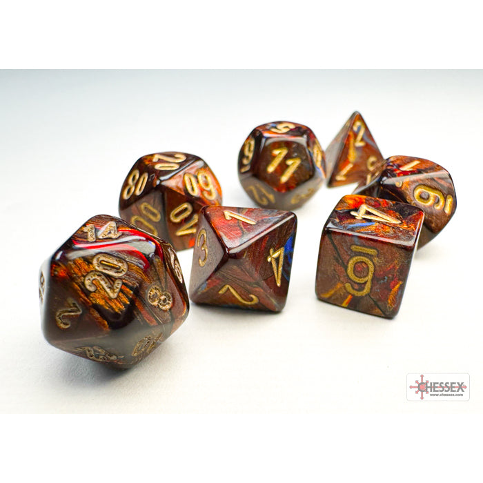 Scarab Mini-hedral Blue Blood/gold 7-Die Set