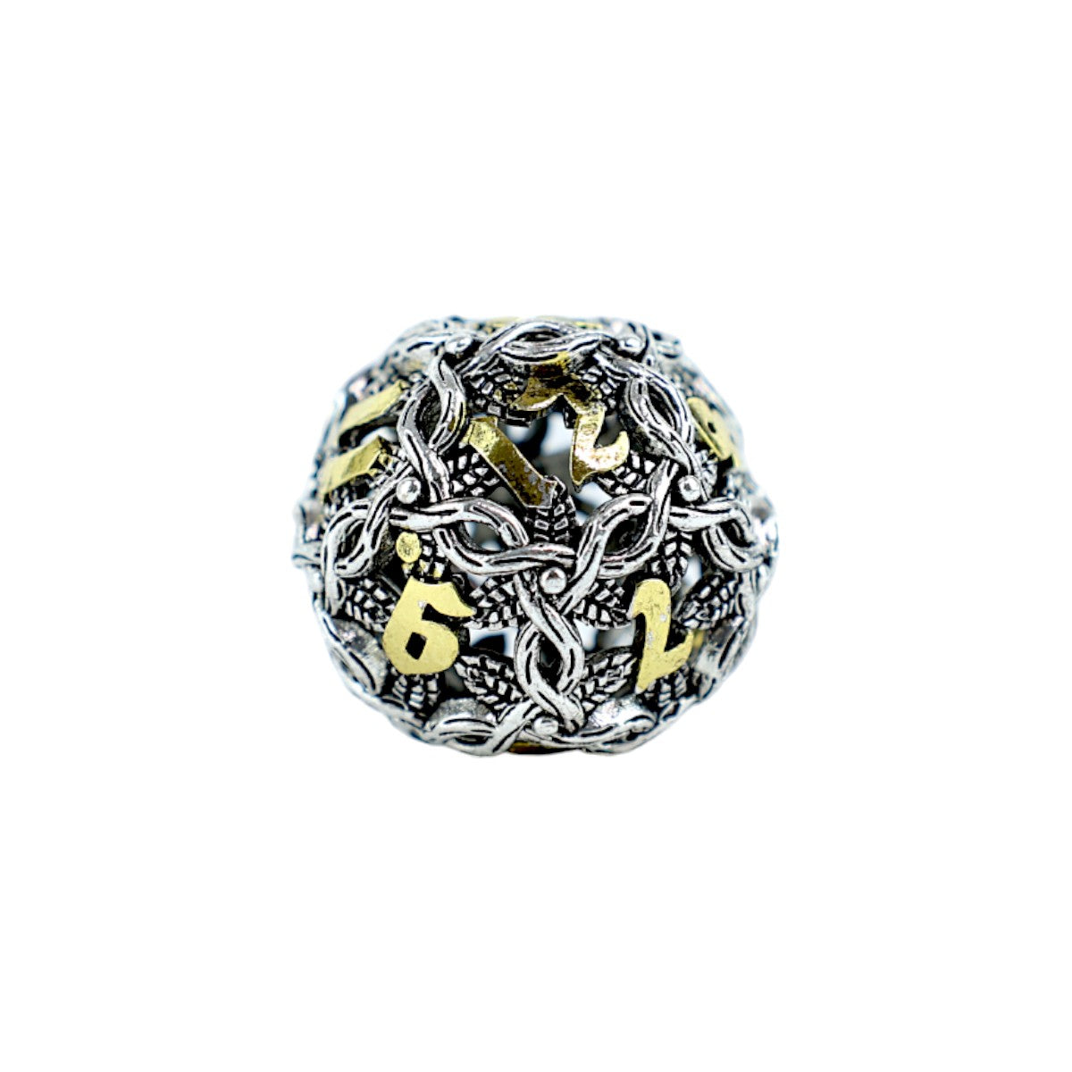 Metal Dice Set Hollow Vines - Chrome and Gold