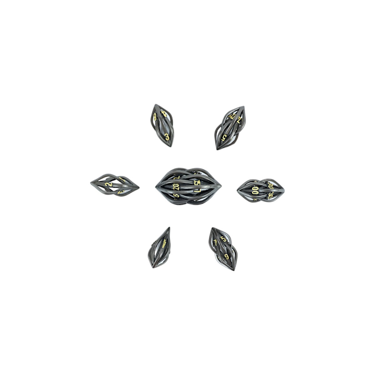 Metal Dice Set Hollow Elliptic - Black and Gold
