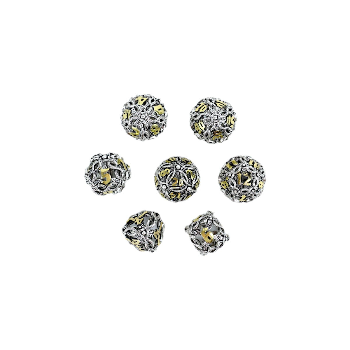 Metal Dice Set Hollow Vines - Chrome and Gold