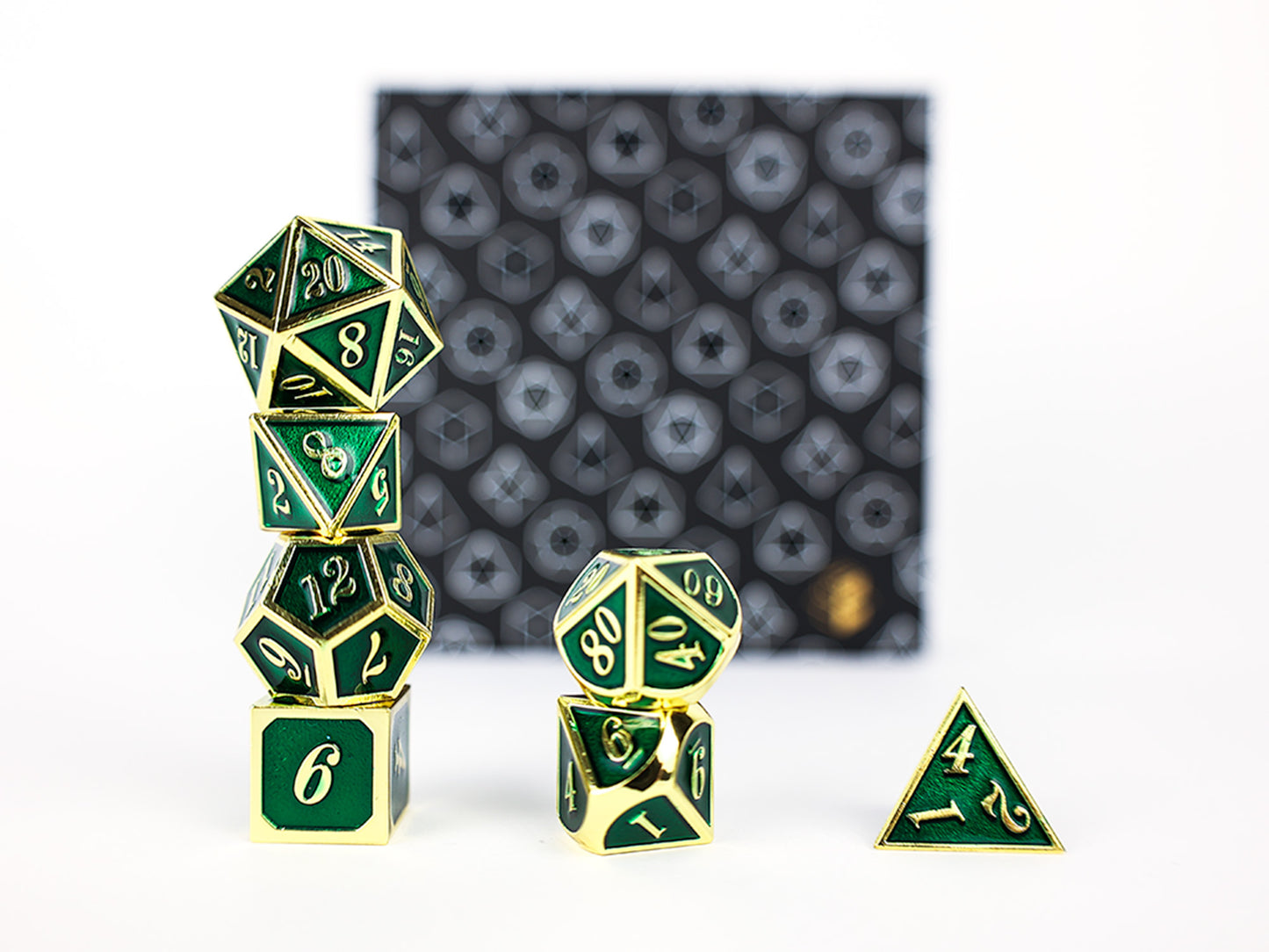 Metal Dice Set Serif Green/Gold