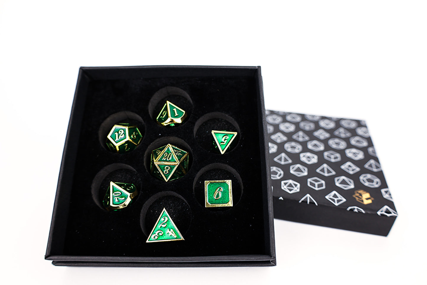 Metal Dice Set Serif Green/Gold