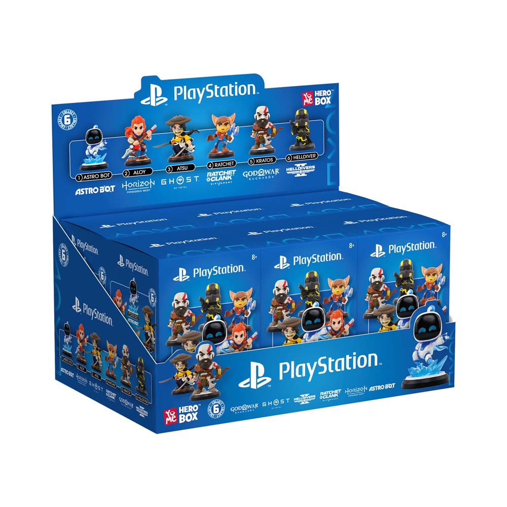 YuMe PlayStation Hero Box All Stars blind box display and six collectible figures