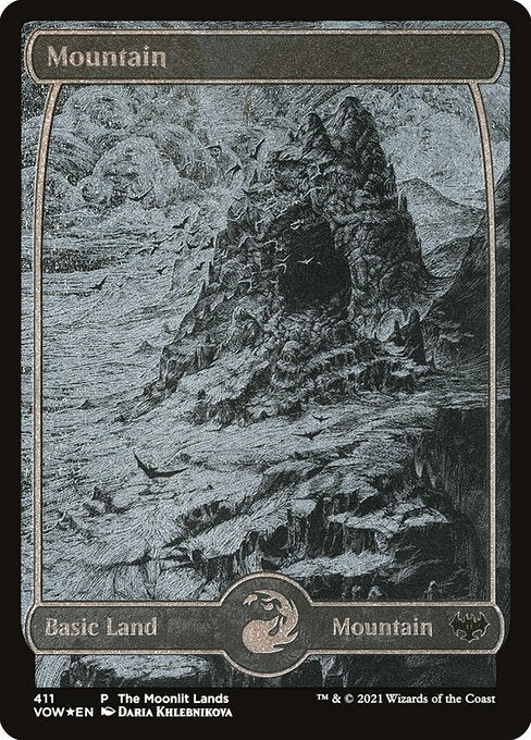 MTG Mountain VOW 411 Moonlit Land Etched Foil front