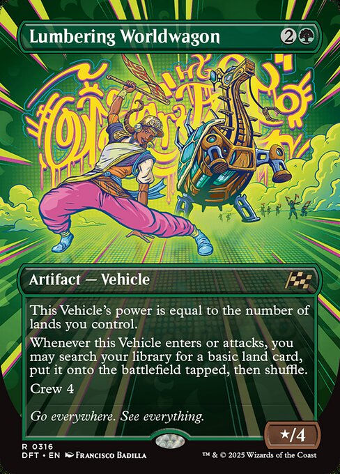 MTG Lumbering Worldwagon DFT 316 Borderless Revved Up Nonfoil