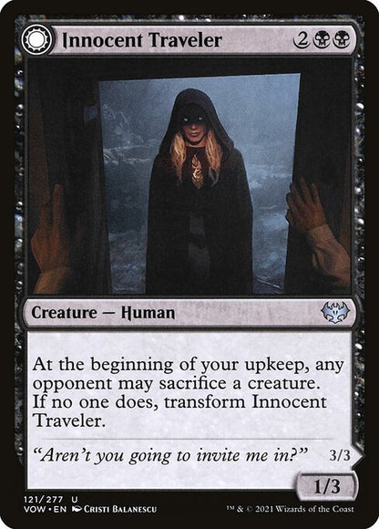 MTG Innocent Traveler // Malicious Invader VOW 121 Standard Foil front