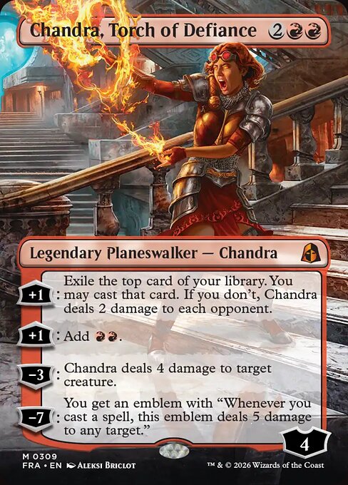 MTG Chandra, Torch of Defiance FRA 309 Borderless Echoed Pairs Foil front