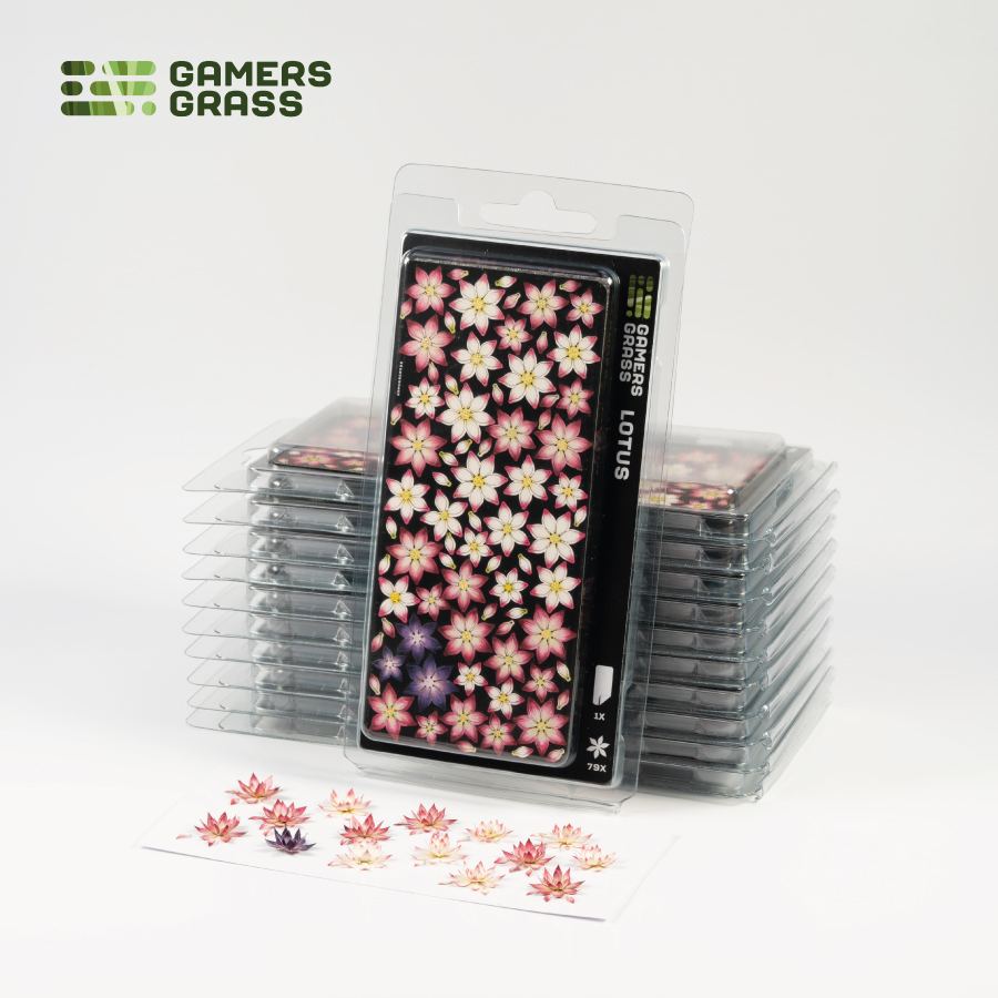 Miniature terrain featuring assembled Lotus Flower laser-cut plants integrated into a realistic scenic landscape.