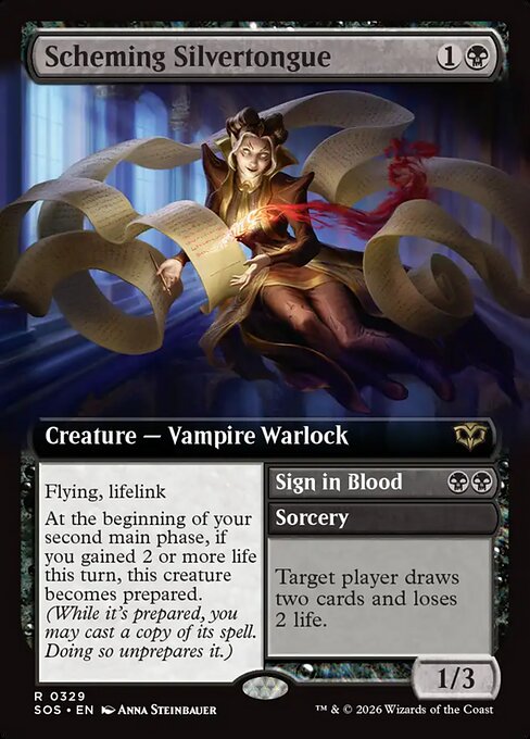 MTG Scheming Silvertongue // Sign in Blood SOS 329 Extended Art Nonfoil
