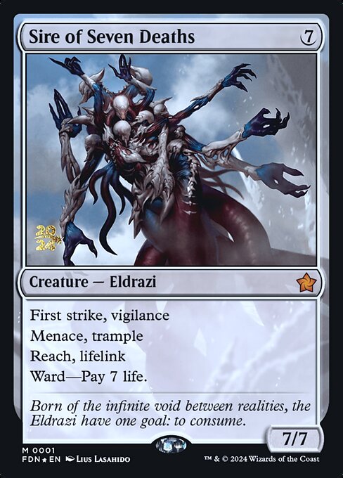 MTG Sire of Seven Deaths PFDN 001s Prerelease Foil