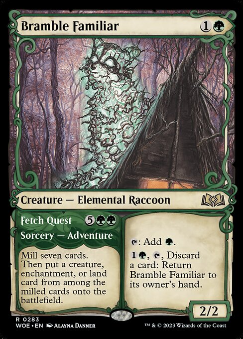 MTG Bramble Familiar // Fetch Quest WOE 283 Showcase Adventure Nonfoil