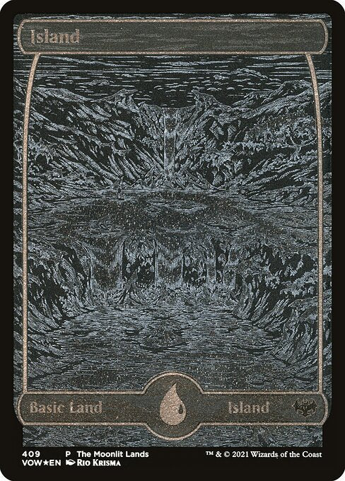 MTG Island VOW 409 Moonlit Land Etched Foil front
