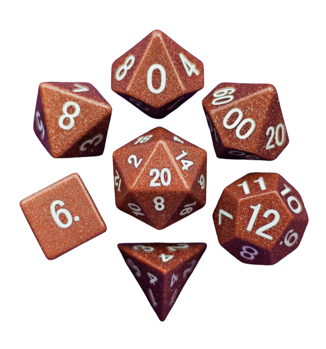 MGD Gemstone Engraved Goldstone: Full-Sized 16mm Polyhedral Dice Set