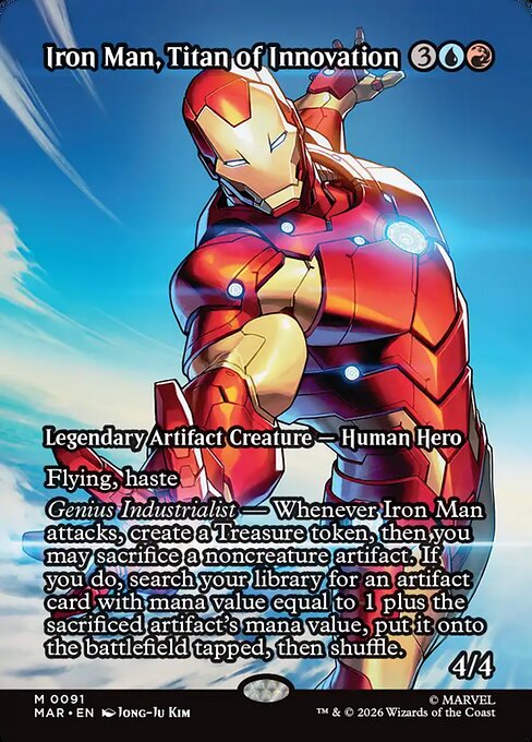MTG Iron Man, Titan of Innovation MAR 091 Borderless Source Material Nonfoil