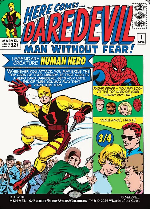 MTG Daredevil, Man Without Fear MSH 398 Borderless Classic Comic Foil