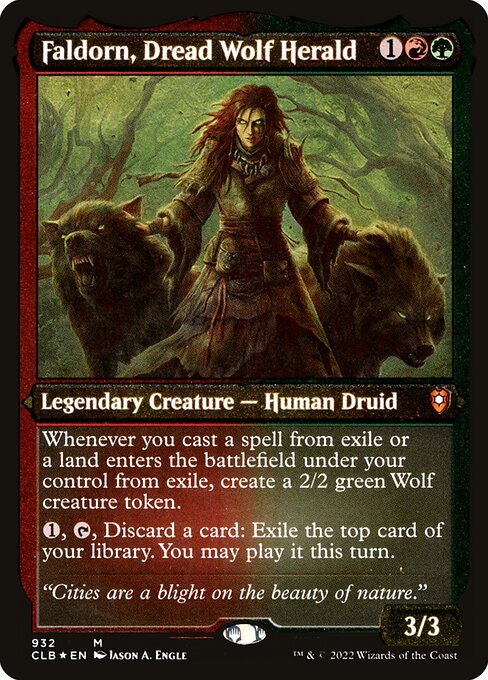 MTG Faldorn, Dread Wolf Herald CLB 932 Thick Stock Display Commander Etched