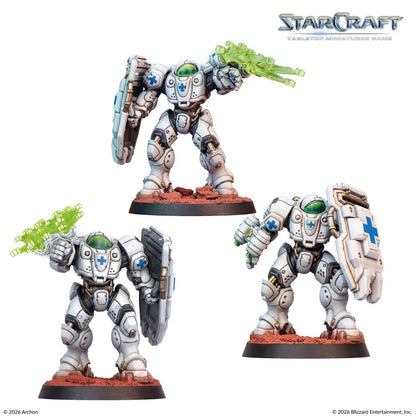 Painted StarCraft Terran Medic miniature examples in white armour