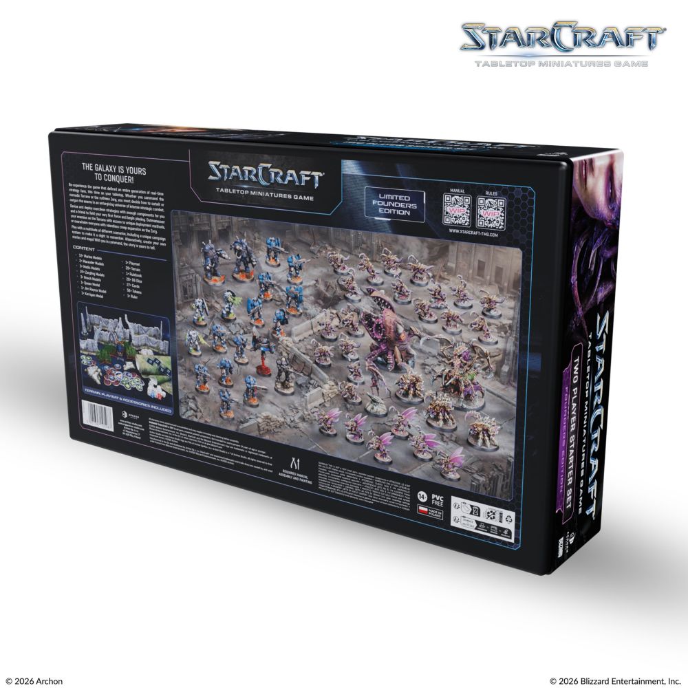 Rear view of the StarCraft Founders Edition starter set box