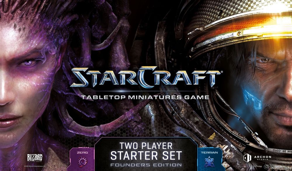 StarCraft two player starter set front artwork with Kerrigan and Jim Raynor