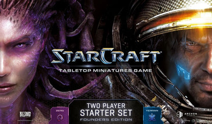StarCraft two player starter set front artwork with Kerrigan and Jim Raynor