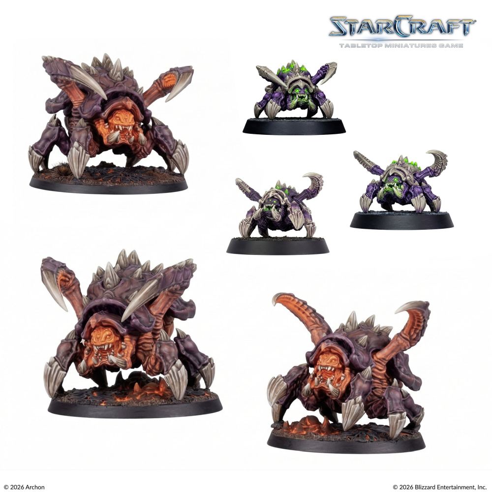 Painted StarCraft Zerg Roach miniatures with rear views