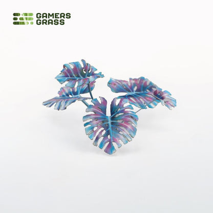 Close-up of an assembled Alien Monstera laser-cut plant showing realistic leaf shape, colour and fine cut details.