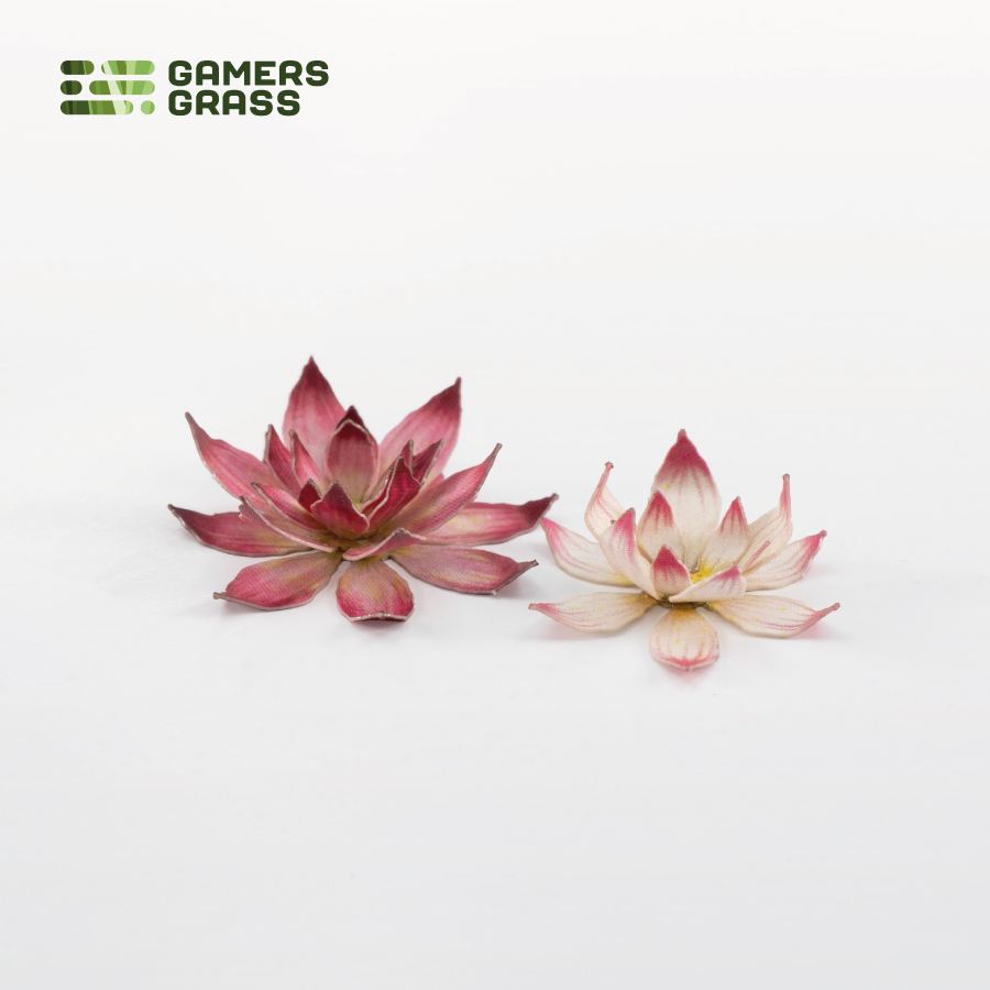 Close-up of an assembled Lotus Flower laser-cut plant showing realistic leaf shape, colour and fine cut details.