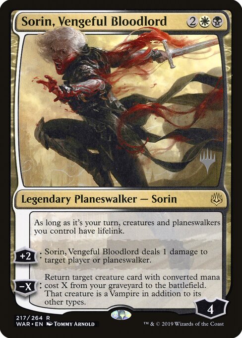 MTG Sorin, Vengeful Bloodlord PWAR 217P Promo Pack Foil front