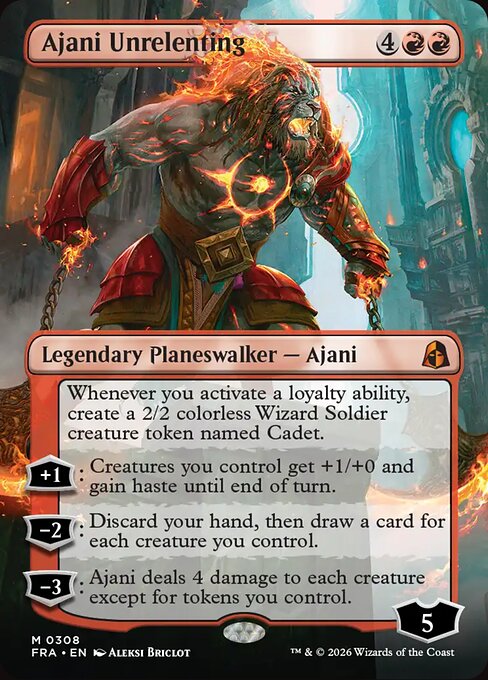 MTG Ajani Unrelenting FRA 308 Borderless Echoed Pairs Foil front